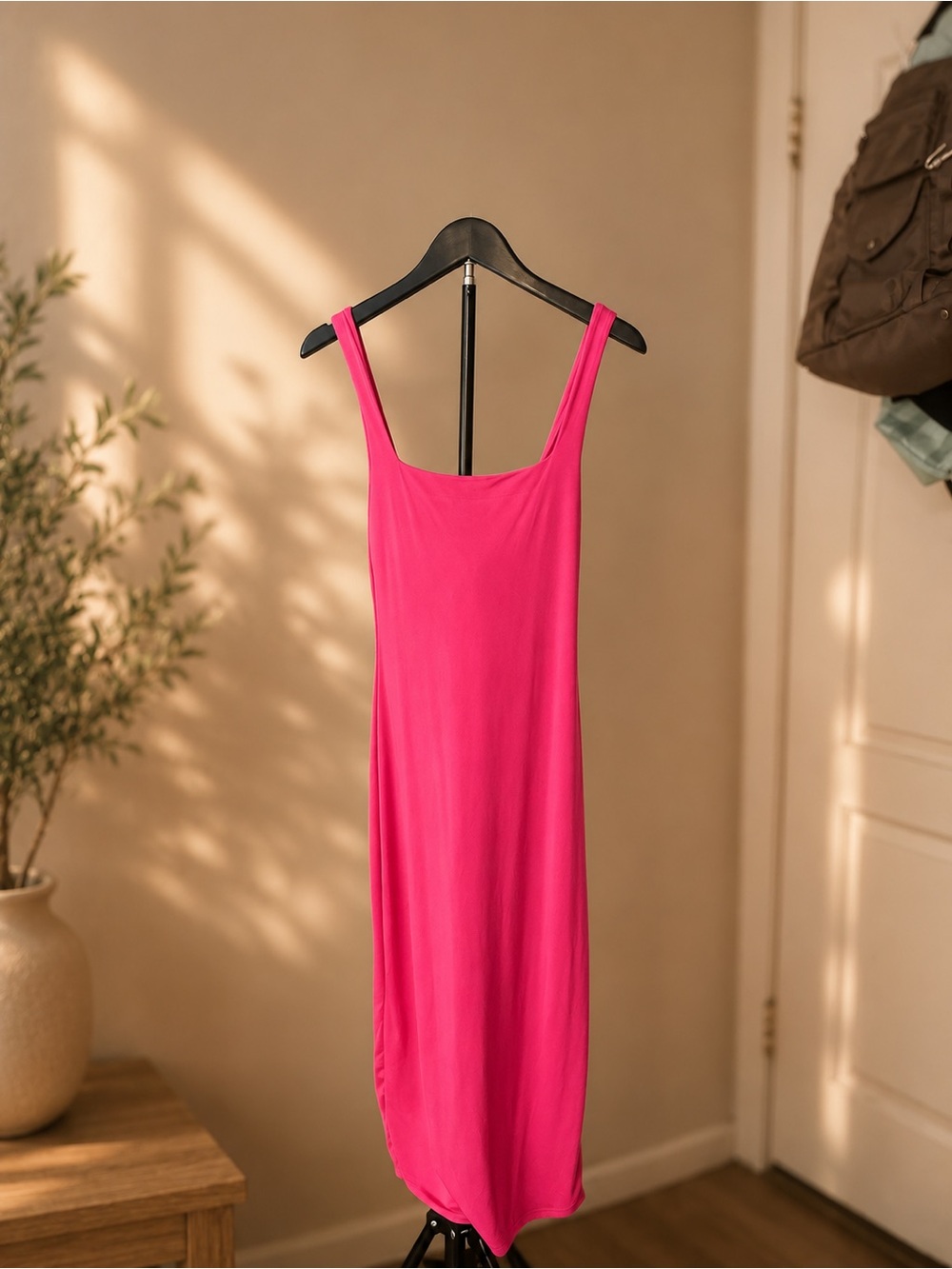 Sleeveless Hot Pink Midi Slip Dress